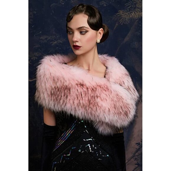 𝅺🆕 Luxury Vegan Fur Collar Wrap Winter Cloak Bridal Wedding Cover Up SOFT PINK👑 - Picture 1 of 6